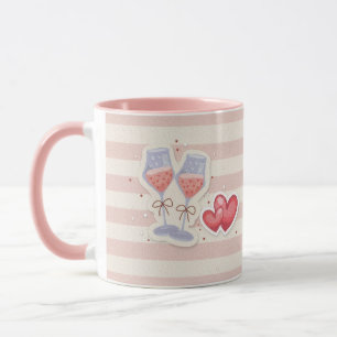 Wine Glass & Heart Pattern – Cute Pastel Love Illu Mug