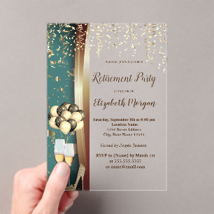 Wine Glass,High Heels,Balloons Retirement Party Acrylic Invitations