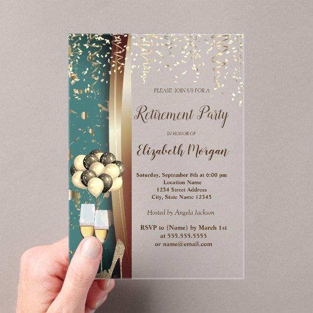 Wine Glass,High Heels,Balloons Retirement Party Acrylic Invitations (Insitu (Handheld))