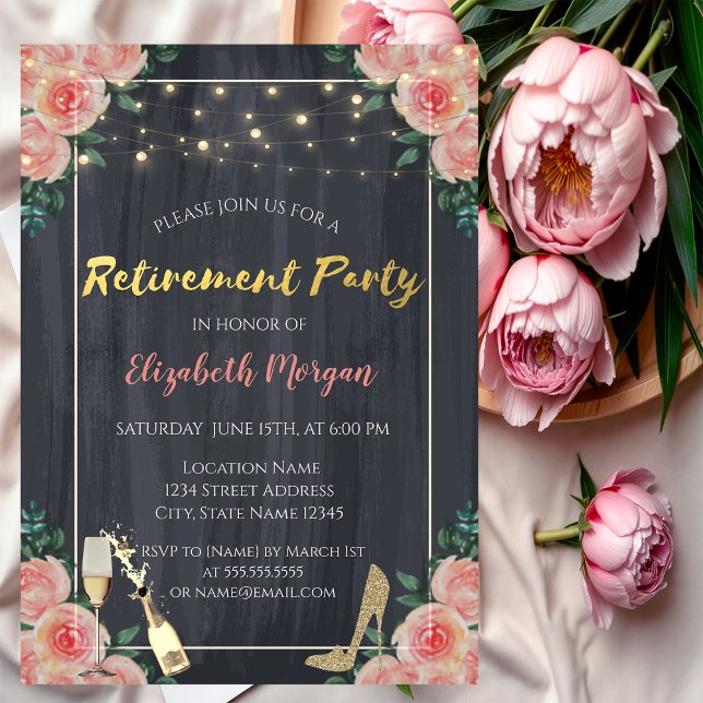 Wine Glass,High Heels Roses Retirement Party Invitation (Creator Uploaded)