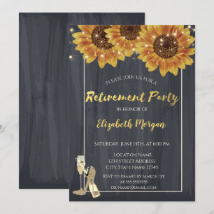 Wine Glass,High Heels Sunflowers Retirement Party Invitation