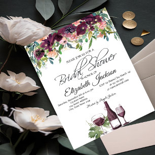 Wine Glass Lights Burgundy Roses Bridal Shower Invitation