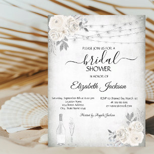 Wine Glass Lights White Roses Bridal Shower Invitation