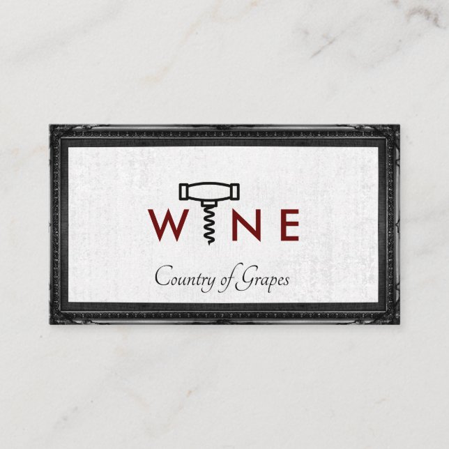 Wine Glass Logo | Corkscrew | Classic Frame Business Card (Front)