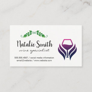 Wine Glass Logo   Grape Vines Business Card
