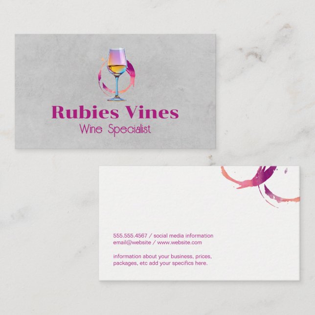 Wine Glass Logo | Spill Stain Marks Business Card (Front/Back)