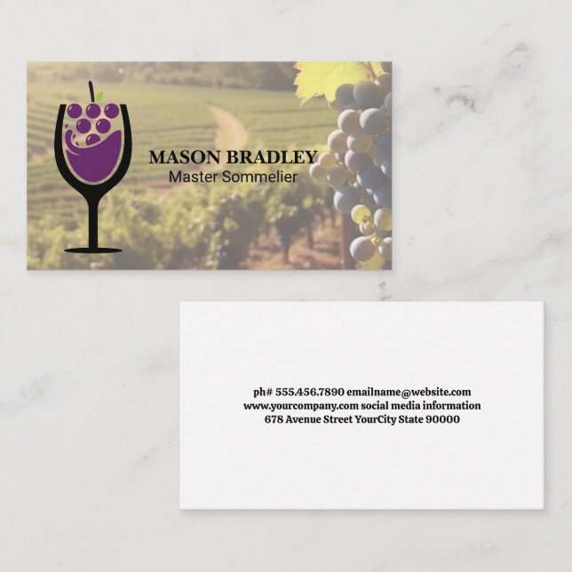 Wine Glass Logo | Vineyard Business Card (Front/Back)