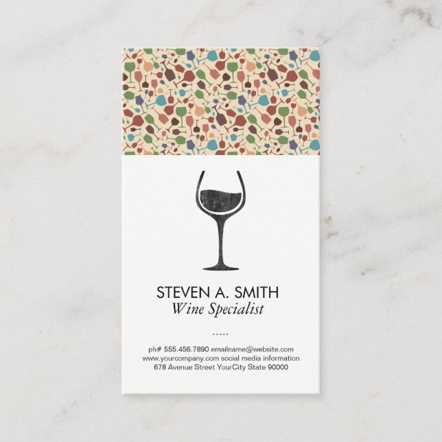 Wine Glass Logo | Wine Pattern Business Card (Front)