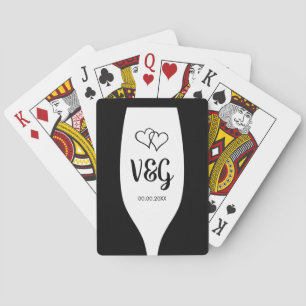 Wine glass monogram playing cards wedding favour