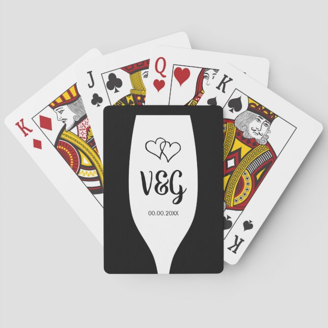 Wine glass monogram playing cards wedding favour (Back)