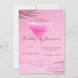 Wine Glass Palm Leaves Bubbly Bridal Shower  Invitation