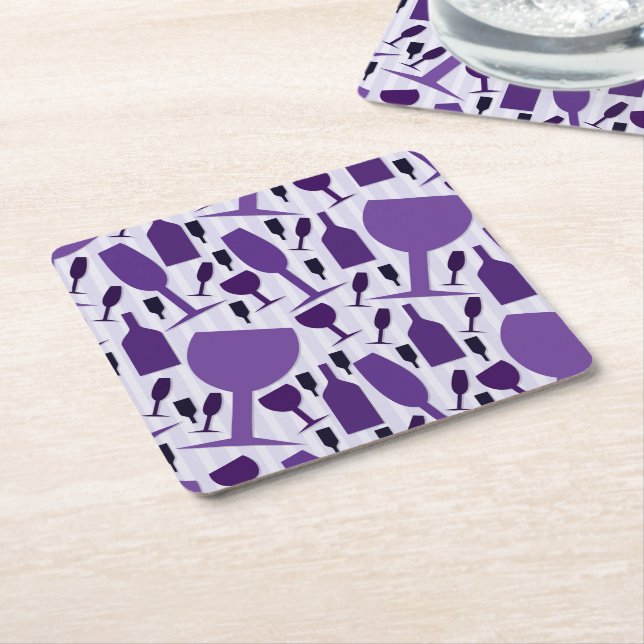 Wine glass pattern square paper coaster (Angled)