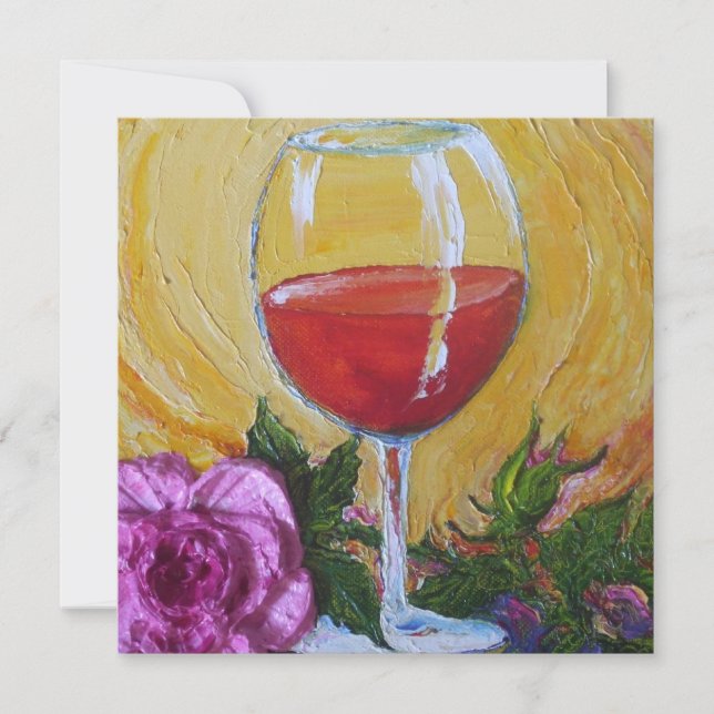 Wine Glass & Pink Rose Cocktail Party Invitation (Front)