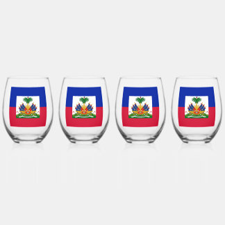 WINE GLASS PRINTED WITH HAITIAN FLAG