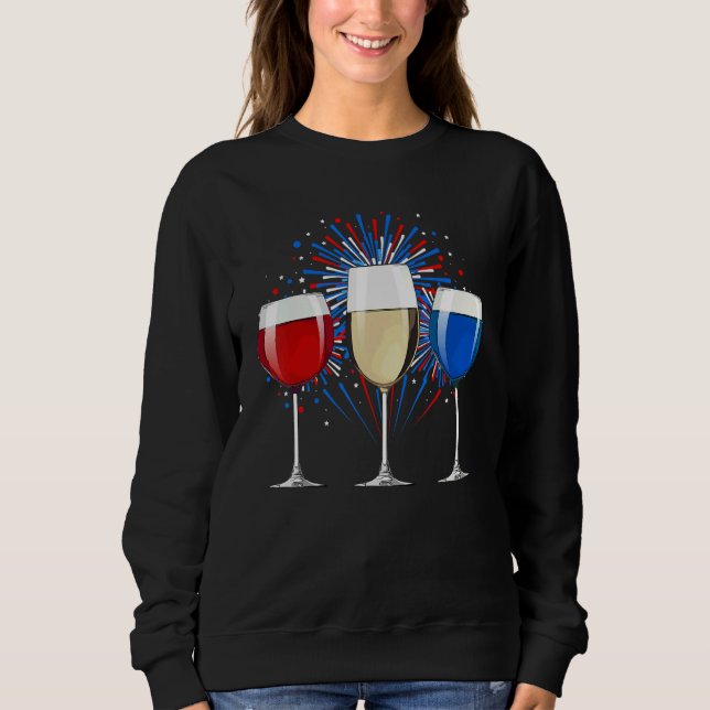 Wine Glass  Red White And Blue Firework Sweatshirt (Front)