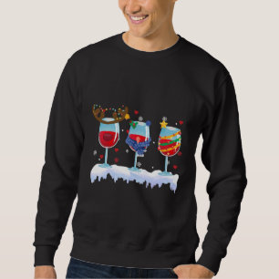 Wine Glass Reindeer Xmas Tree Snowman Wine Christm Sweatshirt