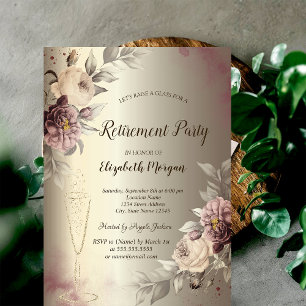 Wine Glass  Roses Champagne Retirement Invitation