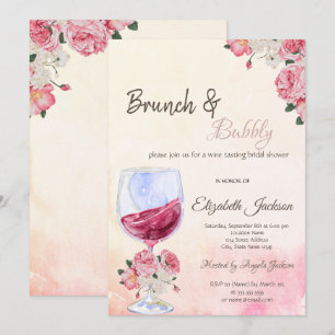 Wine Glass Roses Watercolor Bridal Shower Invitation