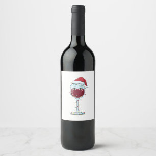 Wine Glass Santa Hat Christmas Lights Funny Label