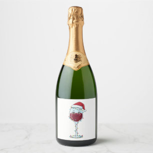 Wine Glass Santa Hat Christmas Lights Funny Sparkling Wine Label