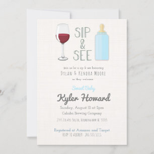 Wine Glass Sip & See Baby Boy Shower Invitation