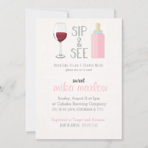 Wine Glass Sip & See Baby Shower Invitation