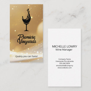 Wine Glass Splash Logo   Gold Bokeh Background Business Card