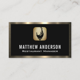 Wine Glass Splash Logo   Gold Metal Border Business Card