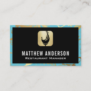 Wine Glass Splash Logo   Gold Teal Marble Business Card