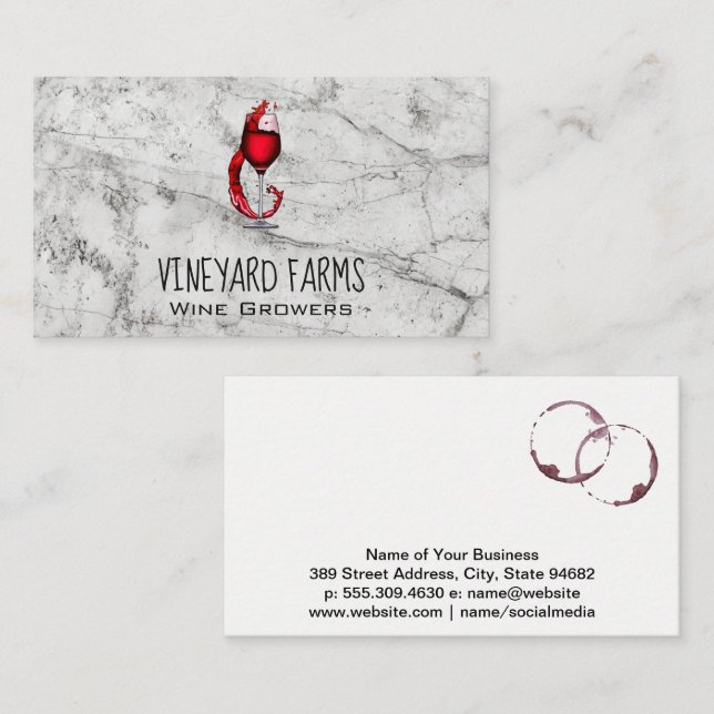 Wine Glass Splash Logo | Marble Business Card (Front/Back)