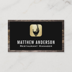 Wine Glass Splash Logo   Wood Border Business Card