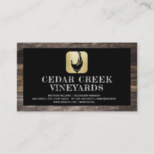 Wine Glass Splash Logo   Wood Border Business Card