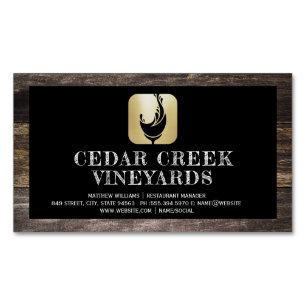 Wine Glass Splash Logo   Wood Border Magnetic Business Card