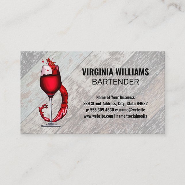Wine Glass Splash | Wood Business Card (Front)
