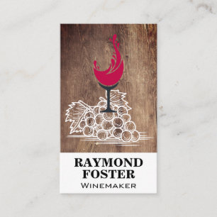 Wine Glass Splash   Wood   Grapes Business Card