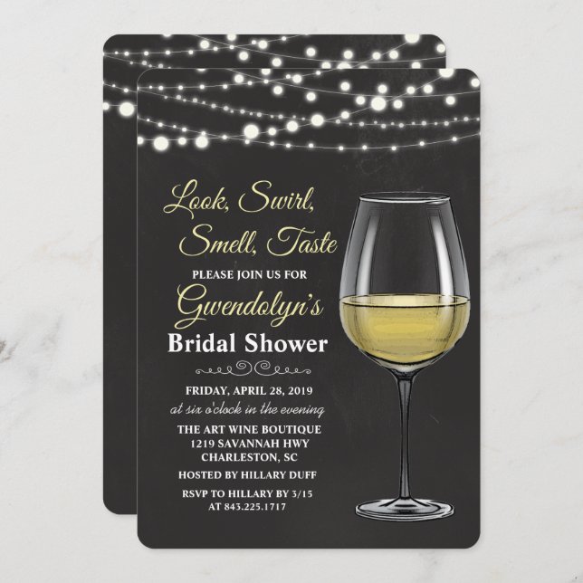 Wine Glass String Lights Bridal Shower Invitation (Front/Back)