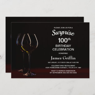Wine Glass Surprise 100th Birthday Party Invitation