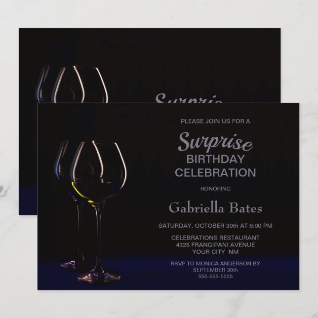 Wine Glass Surprise Birthday Party Invitation (Front/Back)