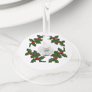 Wine Glass Tag- Holly Leaves and Berries Tag