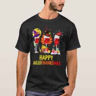 Wine Glass Thanksgiving Happy Hallothanksmas T-Shirt