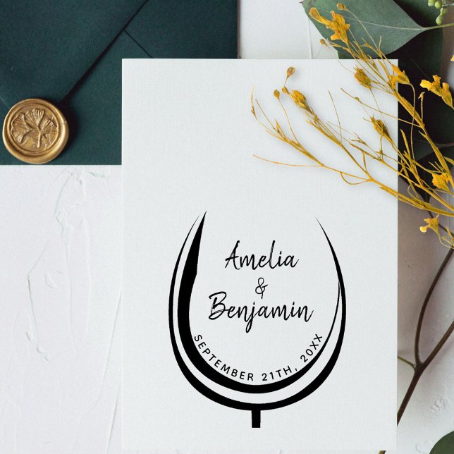 Wine Glass Typography Couple`s Names Wedding Rubber Stamp (Creator Uploaded)