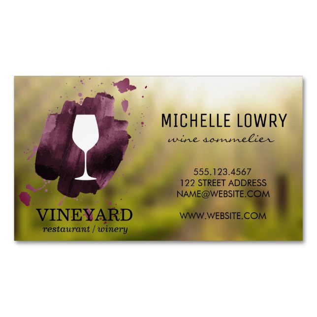 Wine Glass Vineyard Magnetic Business Card (Front)