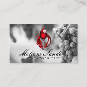 Wine Glass   Wine Grapes Black White Business Card