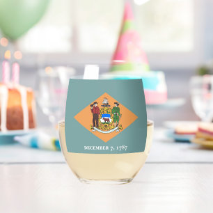 Wine Glass with flag of Delaware, USA