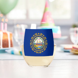 Wine Glass with flag of New Hampshire, USA