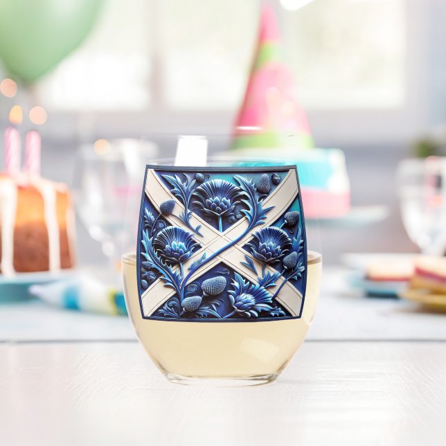 Wine Glass with flag of Scottish Thistles (Insitu (Birthday))