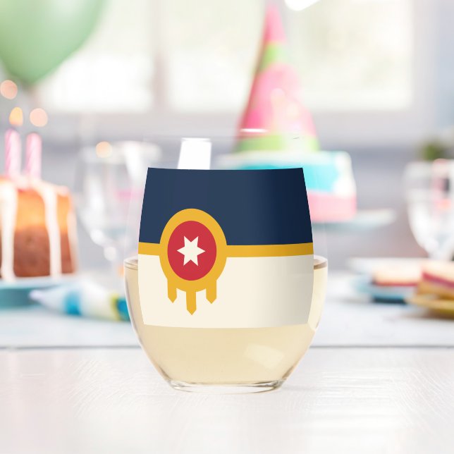 Wine Glass with flag of Tulsa City, USA (Insitu (Birthday))