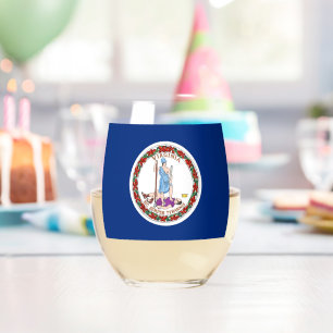 Wine Glass with flag of Virginia, USA