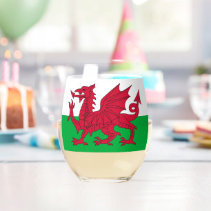 Wine Glass with flag of Wales, UK