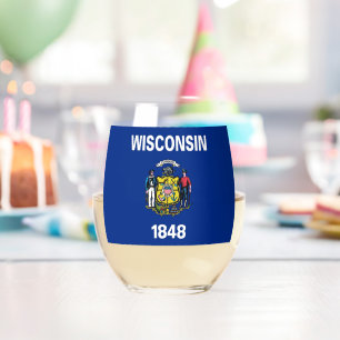 Wine Glass with flag of Wisconsin, USA